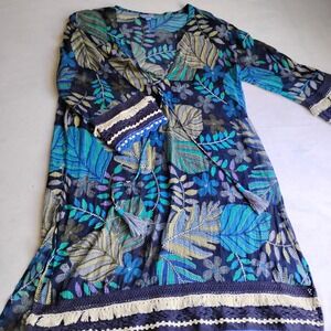 Happy Island Dress Medium Resort Wear Swim Cover Up Tassel Crochet Beach Cruise